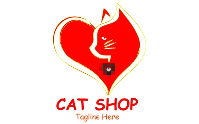 Hjärtformad Cat Shop Logotyp