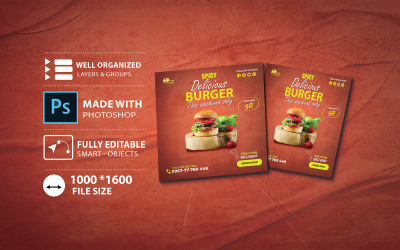 Lezzetli baharatlı burger fast food şablonu