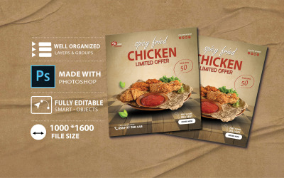 Stekt kyckling restaurang meny flyer