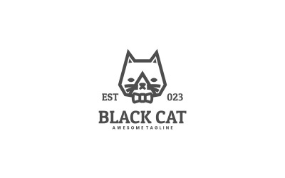 Черный Кот Line Art Логотип Стиль