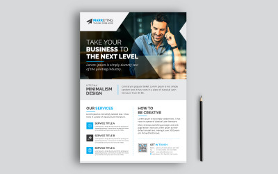 Design minimalista de flyer de negócios corporativos para agência de publicidade