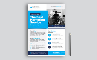 Panfleto de Negócios Corporativos Azul e Amarelo Simples, Layout de Design de Modelo de Folheto
