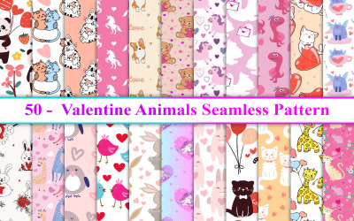 Valentine Animals Seamless Pattern, Animals Seamless Pattern, Valentine Seamless Pattern