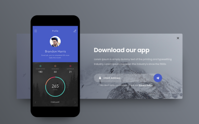 Vstupní stránka vyskakovacího okna hrdiny záhlaví Adobe XD Template Vol 025