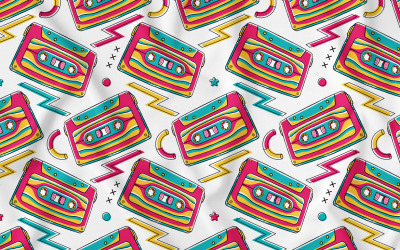 Cassetta (90&amp;#39;s Vibe) Seamless Pattern vettore