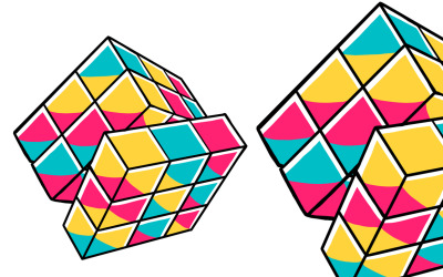 拼图立方体（90 年代氛围）矢量图