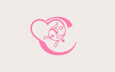 Буква C из розового золота с сердцем