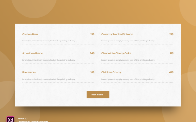 Целевая страница заголовка героя таблицы цен на продукты питания Adobe XD Template Vol 072