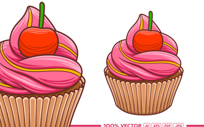 Cup Cakes Vector em estilo Flat Design
