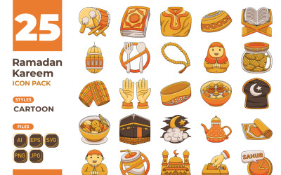 Pacchetto icone Ramadan Kareem (stile cartone animato)