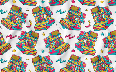 Polaroid kamera (90-es évek hangulata) Seamless Pattern Vector