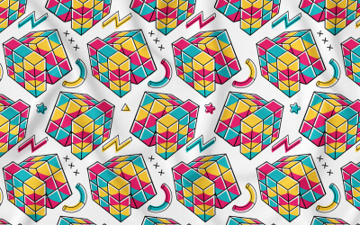 Puzzle Cube (90&amp;#39;s Vibe) Seamless Pattern vettore