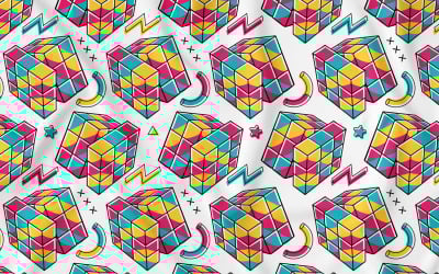 Puzzle Cube (90&amp;#39;s Vibe) Seamless Pattern vettore
