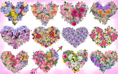 Blumen-Herz-Clipart, Blumen-Herz-Illustration