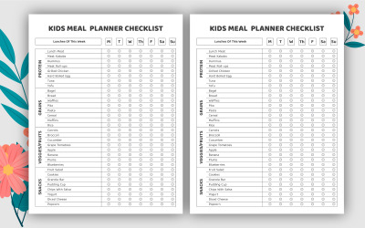 Journal de bord de la liste de contrôle du planificateur de repas pour enfants