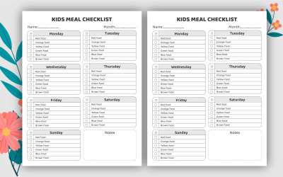 Kindermaaltijdplanner Checklist Logboek Kdp-sjabloon