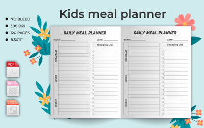 Modèle de journal de bord du planificateur de repas quotidien pour enfants