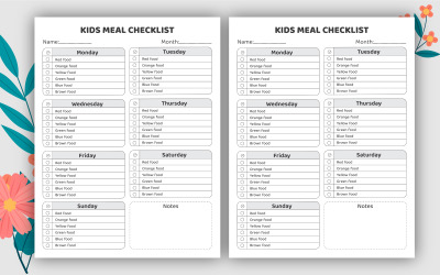 Modello Kdp del diario di bordo della lista di controllo del pianificatore dei pasti per bambini