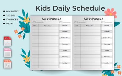 Planificador diario de horarios para niños.