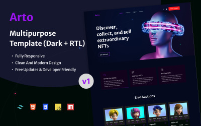 Arto - Tailwind CSS NFT HTML-målsidamall