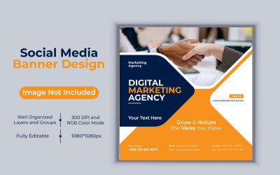 Creativo nuovo modello di agenzia di marketing digitale Post sui social media e banner vettoriale