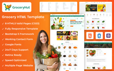 Grocery Hut - Responsiv HTML-webbplatsmall för e-handel