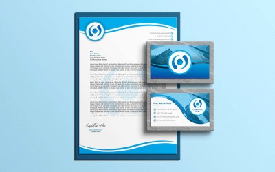 Design de papel timbrado e cartão de visita azul criativo e profissional - identidade corporativa