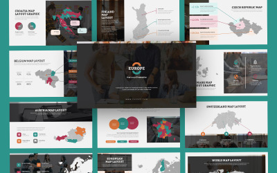 Európa Térkép Modern vektoros Infographic PowerPoint sablon