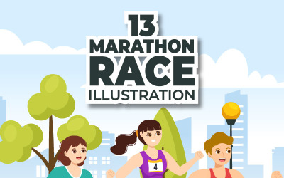 13 马拉松比赛运动插画