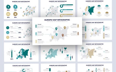 Modelo de PowerPoint de infográfico de vetor de mapa da Europa