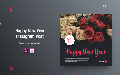 Banner de publicación de Instagram de feliz año nuevo Adobe XD Template Vol 02