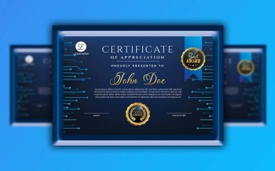 Tecnologia profissional luxo preto e azul aparência inteligente - modelo de certificado