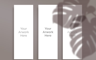 Maqueta de 3 folletos de papel con sombra de hoja