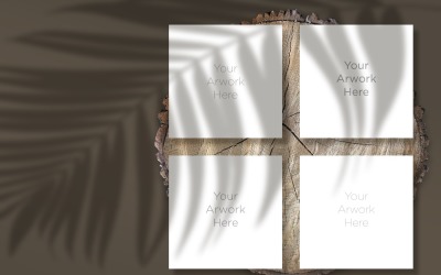 Four Square Paper&#039;s Mockup With Leaf Shadow