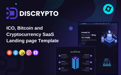 Disccrypto - ICO, IDO, IGO, INO Bitcoin і Cryptocurrency SaaS Шаблон цільової сторінки