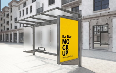 Bus Shelter Blurred Glass With Signage Mockup