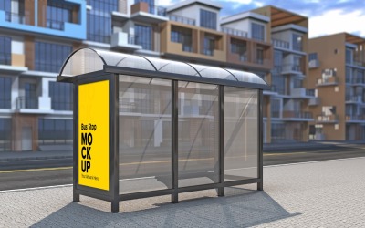 Classical View Bus Stop With Advertising Billboard Mockup