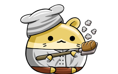 mignon, hamster, boulanger, dessin animé