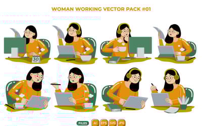 Paquete de vectores de trabajo de mujer 01