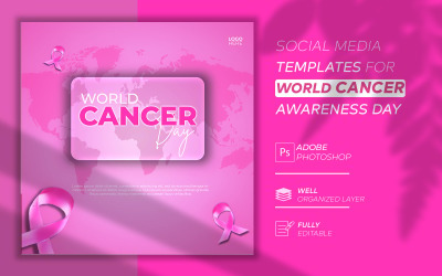 Modèle de publication sur les médias sociaux de la Journée mondiale contre le cancer avec ruban 3D