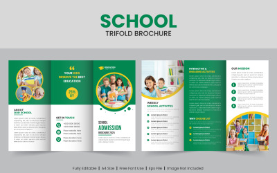Barn skola antagning och utbildning Trifold broschyr mall. Tillbaka till skolan broschyrdesign