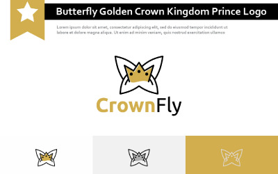 Butterfly Golden Crown Kingdom Prince Line Business Logotyp