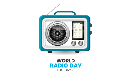 Światowy dzień radia z realistyczną ilustracją koncepcji projektu radia w płaski, na białym tle koncepcja