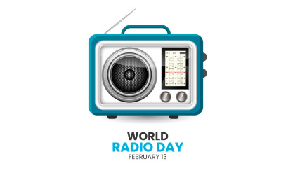Världsradiodagen med realistisk radiodesignkonceptillustration i platt stil, isolerat koncept