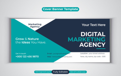 Profesjonalna korporacyjna agencja marketingu cyfrowego Facebook Cover Vector Banner Design Template
