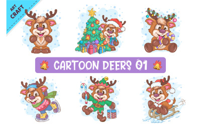Set von Cartoon-Hirschen 01. Clipart.