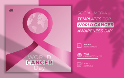 Modelo de mídia social do Dia Mundial do Câncer com mapa-múndi