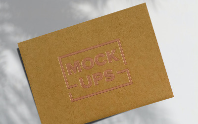 Close Up Cardboard Paper Gold Logo Mockup With Shadow