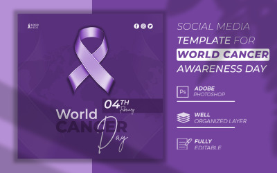 Světový den boje proti rakovině 3D Purple Social Media Post