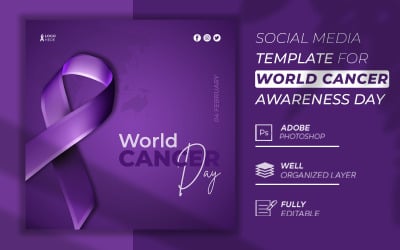 Wereld Kanker Dag Creatieve 3D Social Media Post Sjabloon